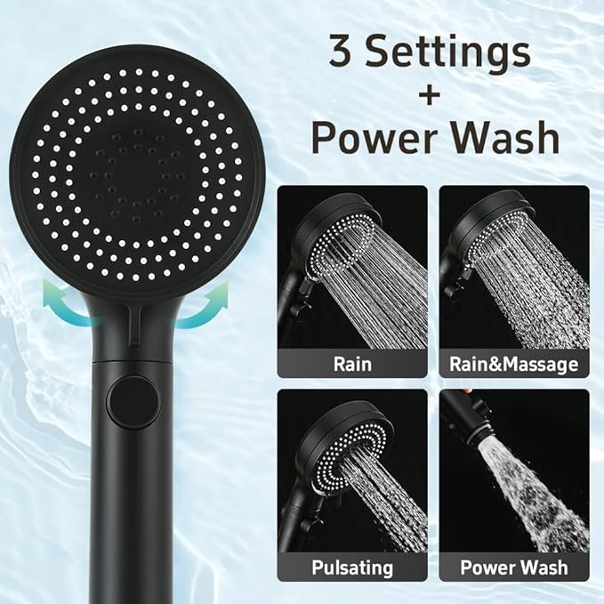DOILIESE Handheld Shower Head with Hose 60 Inch, High Pressure Shower Head with On Off Switch Button 3 Modes, Matte Black