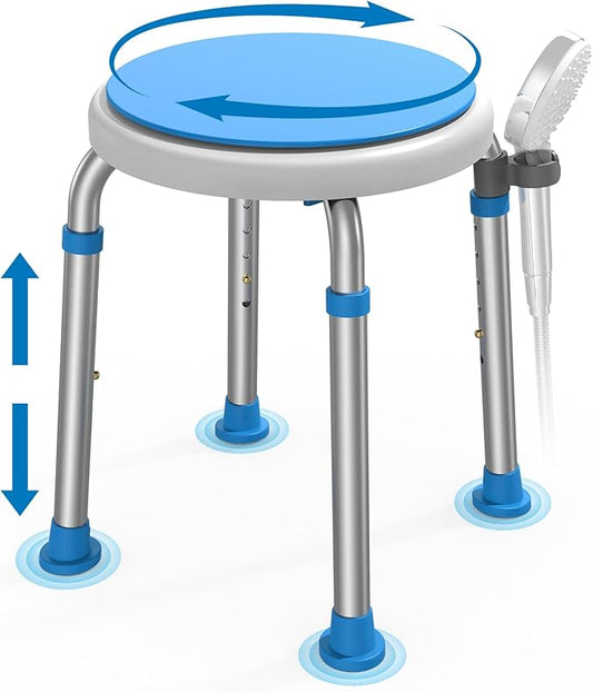 Loyoda FSA/HSA Eligible Swivel Shower Stool with Adjustable Height, Anti-Slip Round Shower Chair for Inside Shower, Tool Free Assembly Shower Seats for Adults, 300lbs