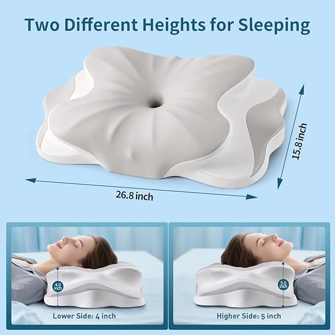 Cervical Neck Pillow - Neck Support Pillows for Sleeping, Contour Memory Foam Pillows for Side, Back & Stomach Sleepers, Ergonomic Neck Pillow with Breathable Cover (Grey)