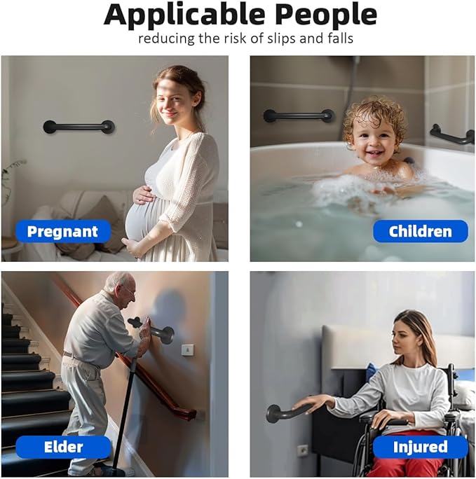 Wall Mounted Handrail Staircase Steps Safety Bar Metal Industrial Stairs Grab Bars Indoor Exterior Outdoor Deck Hand Rail Matte Black Frame Pipe Handle for Elderly (40 Inch 1 Pack)