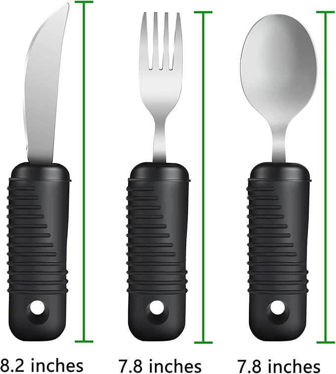 YPC Adaptive Utensils,Easy Grip Silverware,Built-Up Fork,Spoon and Rocker Knife for Adults,Elderly,Arthritis,Tremors and Parkinsons,3 Piece Set