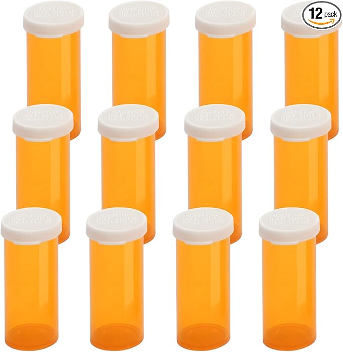 Empty Plastic Pill Bottles with Easy Open Snap Caps (Not Child Resistant), Prescription Medication Vials, Clear Containers Pill Cases Organizers (6 Dram, 12pcs)