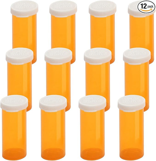 Empty Plastic Pill Bottles with Easy Open Snap Caps (Not Child Resistant), Prescription Medication Vials, Clear Containers Pill Cases Organizers (6 Dram, 12pcs)
