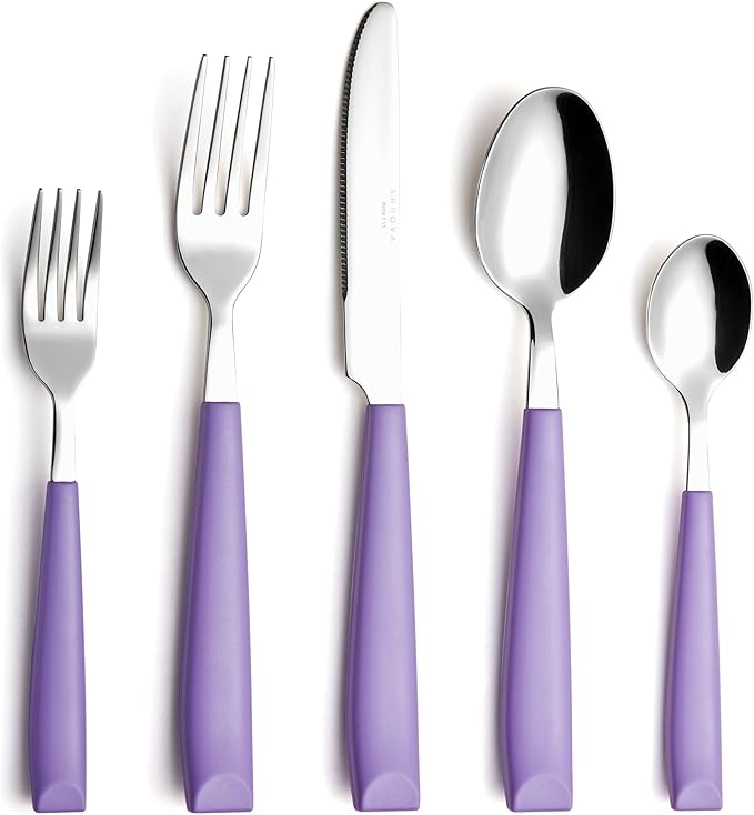 ANNOVA Silverware Set 20 Pieces Stainless Steel Cutlery Color Handle Flatware - 4 x Dinner Knife; 4 x Dinner Fork; 4 x Salad Fork; 4 x Dinner Spoon; 4 x Dessert Spoon (Lilac)
