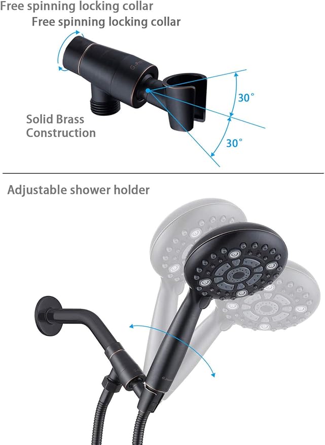 G-Promise Handheld Shower Head High Pressure 6 Spray Settings, Detachable Hand Held Showerhead 4.9 Inch Face with Extra Long Flexible Hose and Metal Adjustable Bracket
