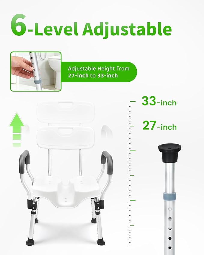 Shower Chair for Inside Shower - U-Shape Shower Chair with Arms for Handicap - Heavy Duty Wide Shower Seats for Elderly, HDB-796E