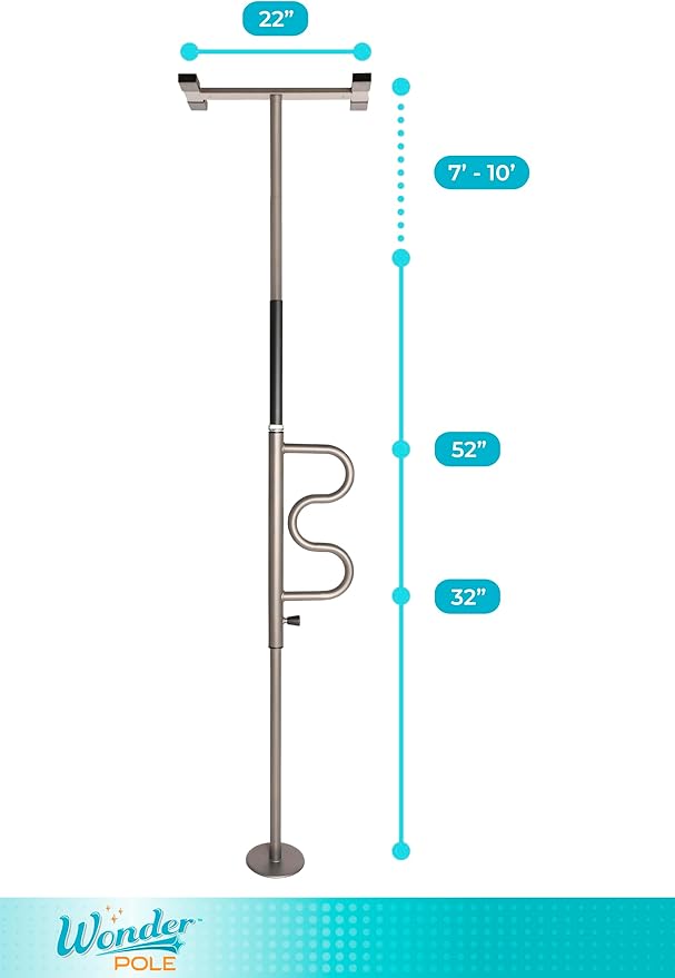 Stander Wonder Pole, Security-Pole and Curve Grab Bar, Tension Mounted Floor to Ceiling Transfer-Pole for Seniors, Elderly Adults, Bathroom Safety Assist and Stability Rail, Graphite