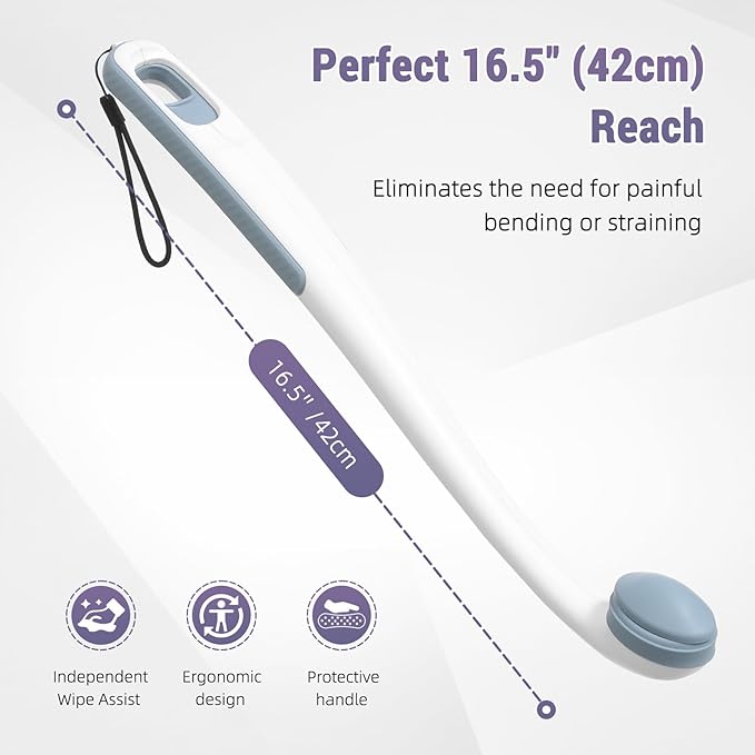 Toilet Aids for Wiping Bottom, 2-Pack - Long Reach Comfort Wipe with Replaceable Head & Strap - Bottom Buddy Wiping Aid for Elderly, Disabled & Post-Surgery