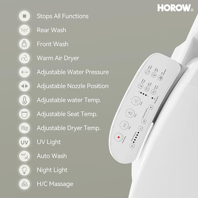 HOROW T0338W One Piece Toilet with Smart Seat, Elongated ADA Height Toilets with Heated Seat, Luxury Smart Toilet with Bidet Built-in, Dual Flush 12'' Rough-in, Standard White Toilet