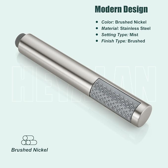 Heyalan Hand Held Shower Wand, High Pressure Handheld Head with Strong Flow, Luxury Spray for Bathroom,Single Function,Brushed Nickel