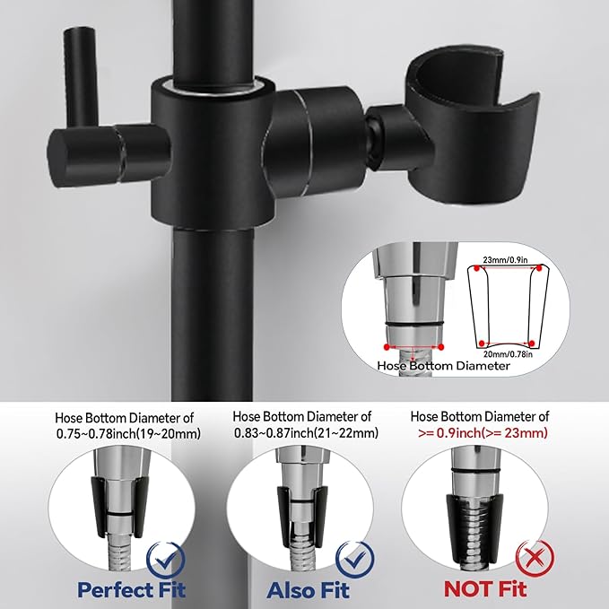 Shower Slide Bar Adjustable Handheld Shower Head Holder Wall Mount - 15inch All-Metal Shower Head Slide Bar Compatible with Bathroom Drill Free Glue Installation - Black