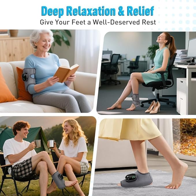 Cordless Foot Massager for Neuropathy, Foot and Ankle Massager, Ankle Heating Pad with Massage, 6 Heating, 3 Massage Modes&Timer, Gray
