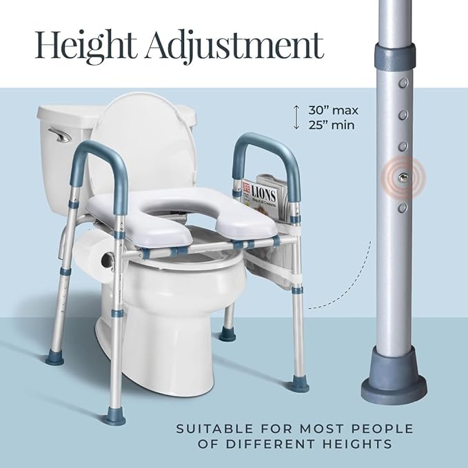 Toilet Seat Risers For Seniors Width and Height Adjustable Raised Toilet Seat With handles for Elderly, Handicap, Elevated, Pregnant, Fit Any Toilet Riser Heavy Duty Up To 400lbs