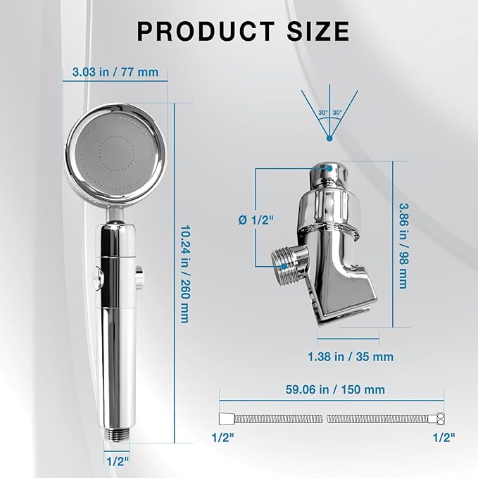 Handheld Shower Head with High Pressure Filter, ON/OFF Switch, Stainless Steel Hose, Filter Cotton, Bracket for Bathroom and Hotel (Blue)