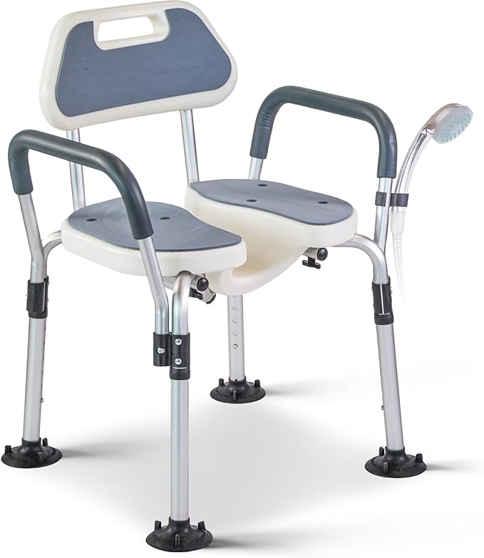 Medwarm Shower Chair, U Shape Shower Chair with 6-Level Adjustable, Non-Slip Feet for Private Washing, Elderly, Disabled, Seniors & Pregnant，Heavy Duty Shower Chair