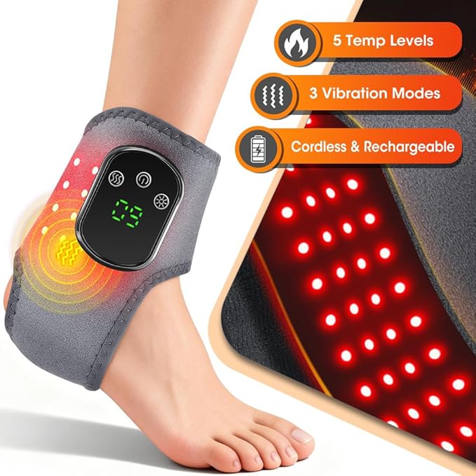 3 in 1 Foot Massager with Heat, Red Light, Triple Therapy, Cordless, Portable Ankle Massager, 3 Vibration Modes, 3 Heat Levels, 5 Intensity Levels, for Circulation, Plantar Fasciitis (Pack of 1)