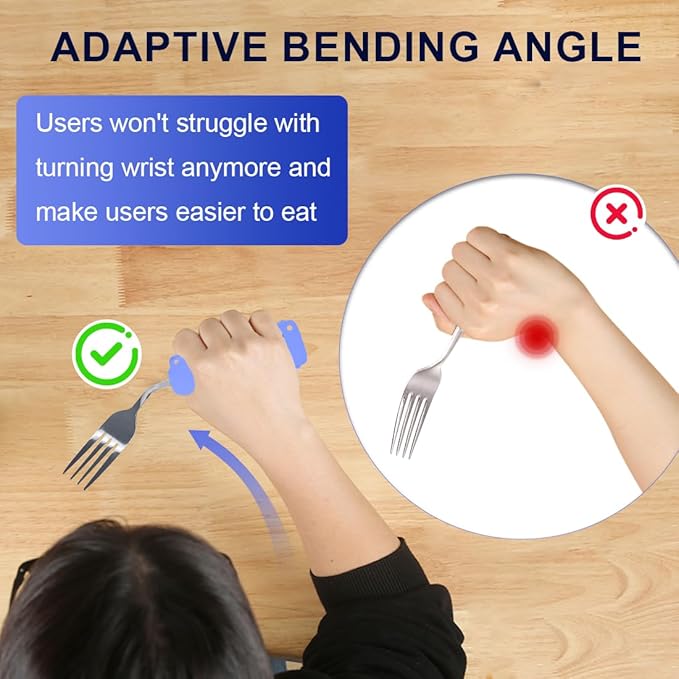 Adaptive Weighted Silverware Utensils Angled Fork for Hand Tremors Parkinsons,Weighted Utensils with Non-Slip Easy Grip Handles for Independent Eating(Right Hand,Purple,Pack of 1)