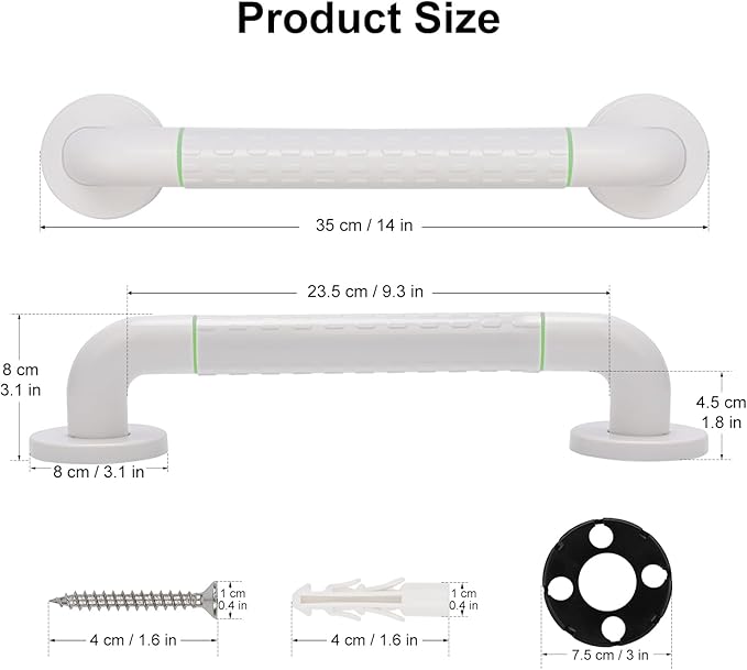 supregear Grab Bars for Bathtubs and Showers - Anti Slip Heavy Duty Shower Safety Handle - White Stainless Steel Support Rail for Bathtub Toilet Kitchen Stairway Elderly Children & Disability, 13.8 in