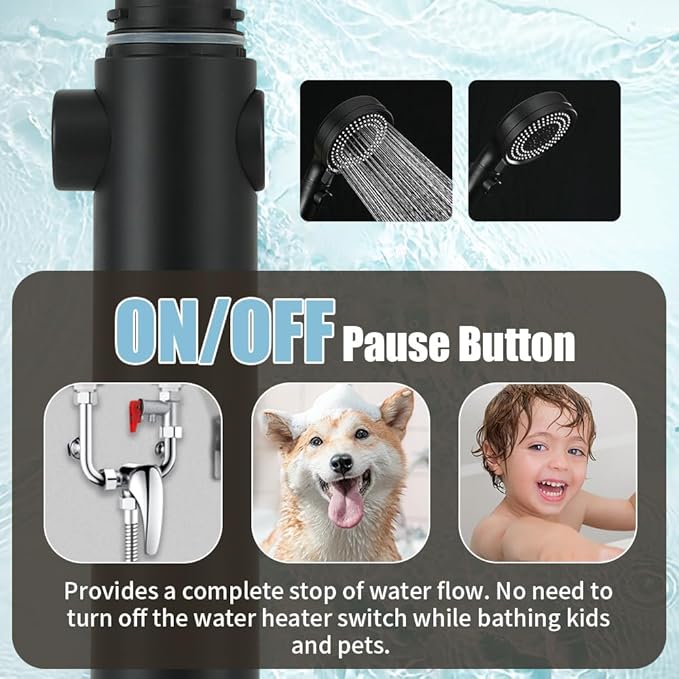 DOILIESE Handheld Shower Head with Hose 60 Inch, High Pressure Shower Head with On Off Switch Button 3 Modes, Matte Black