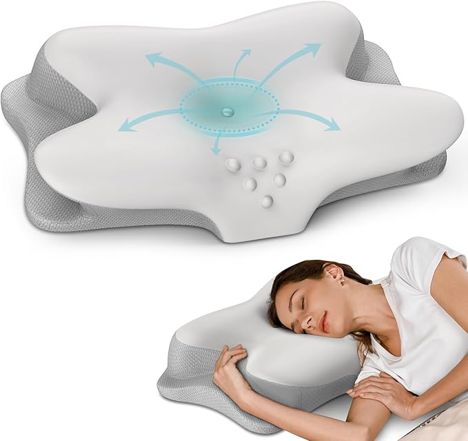 Cervical Neck Pillow - Cooling Pillow for Neck Pain Relief, Ergonomic Side Sleeper Pillow for Sleeping, Contour Orthopedic Memory Foam Pillows for Back & Stomach Sleepers with Pillowcase
