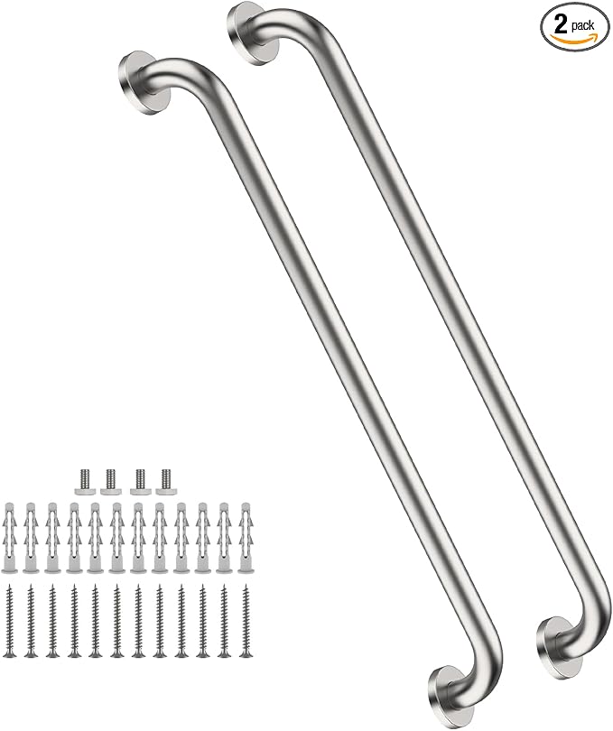 2 Pack 32 Inch Shower Grab Bars Satin Brushed Nickel, ZUEXT SUS304 Stainless Steel Bathroom Shower Balance Bar, Safety Hand Rail Support,Handicap Elderly Senior Assist Bath Grab Handle(1.25" Diameter)