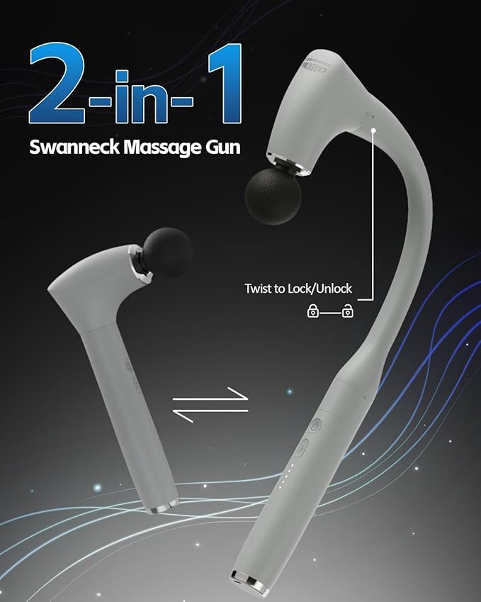 2-in-1 Detachable Massage Gun with Extension Handle, Back Massager for Pain Relief Deep Tissue, Handheld Muscle Massager for Neck Arm Shoulder Lower Back Thigh Waist,Gifts for Women Men,Grey