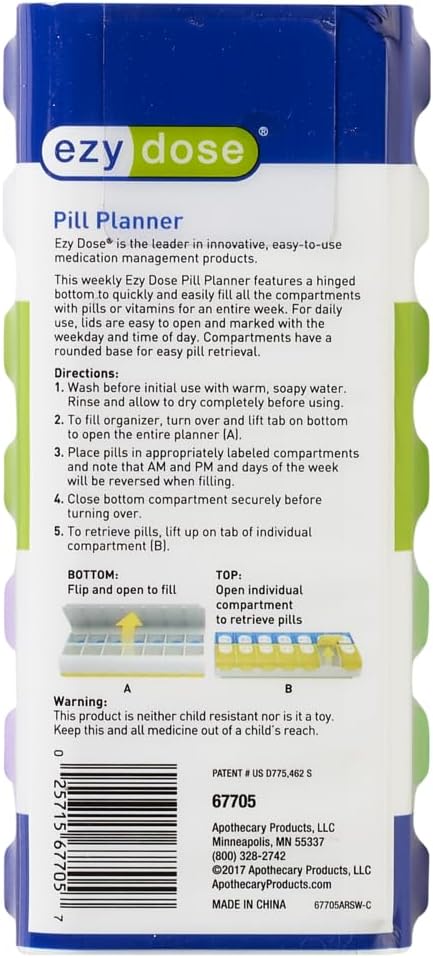 EZY DOSE Pill Organizer Weekly (7-Day), Medicine Planner, Vitamin Box, Daily Planner Case, 2 Times a Day, AM PM, Large Compartments, Easy Fill All Compartments at Once, Green and Purple, BPA Free