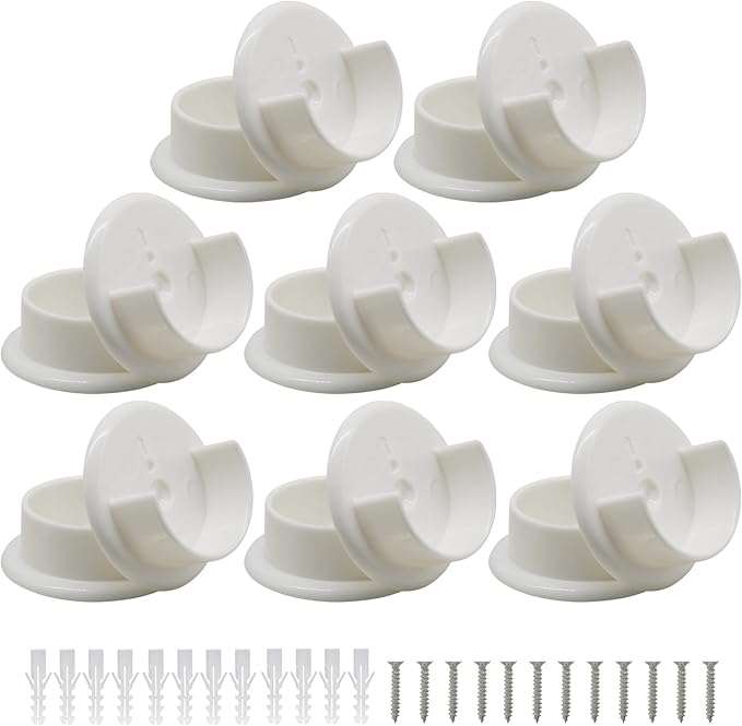 Murtenze 16 Pack Closet Rod Holders, 1-3/8" Plastic Tension Pole Bar Sockets Wardrobe Tube Rail Support Bracket, White U-Shaped Socket Bracket for Home Bathroom Shower