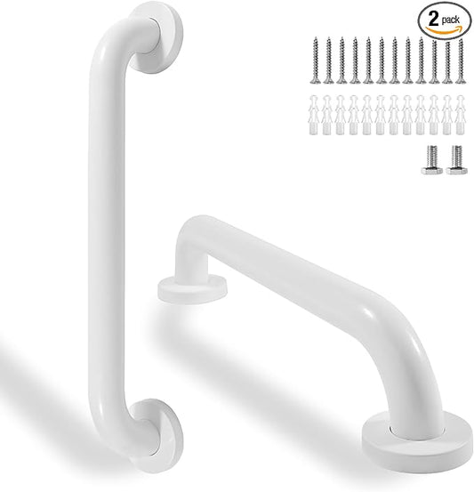 Shower Grab Bar, 2 Pack 16 Inch White Bathroom Safety Bar, 1.25" Diameter 304 Stainless Steel Grab Bars for Bathtubs and Showers, Handicap Shower Grab Bar for Seniors Elderly