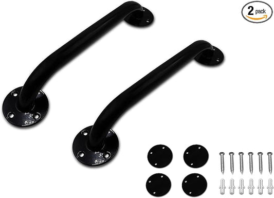 PEPE Mobility Grab Bars for Bathtubs and Showers 12 Inch (x2 Units) Shower Handle Toilet Handicap Elderly Senior Assist Bathroom Saft Handle Epoxy Steel, Black