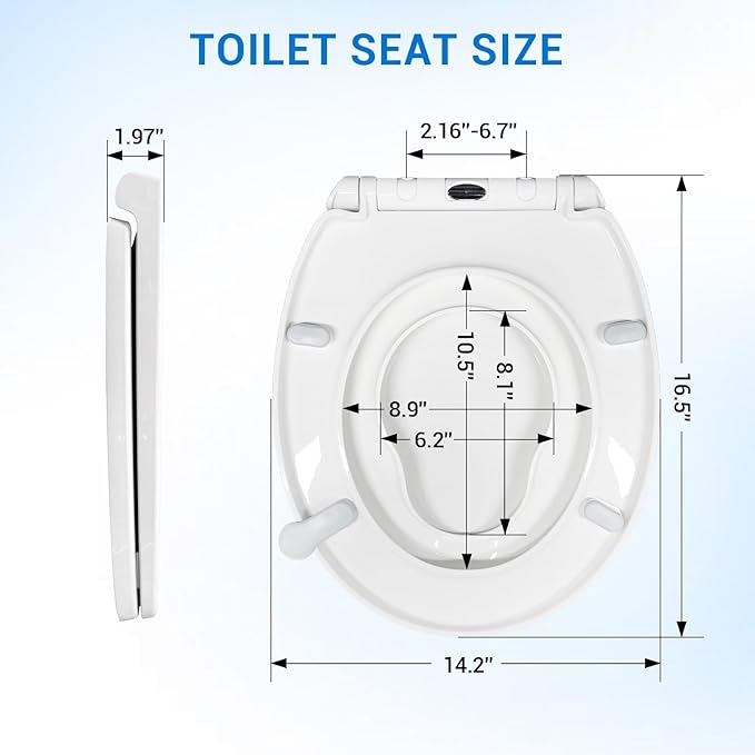 KHE Round Toilet Seat with Child Seat 16.5 Inch, Soft Close Toilet Seat with No-Touch Handle, Quick Release, Non-Slip, Durable PP, White