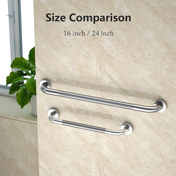 24 Inch Anti Slip Shower Grab Bar 1.25" Diameter, YuanDe 2 Pack Stainless Steel Bath Grab Bar, Knurled Bathroom Safety Rail, Shower Handrail Support, Handicap Elderly Injury Balance Assist Handles