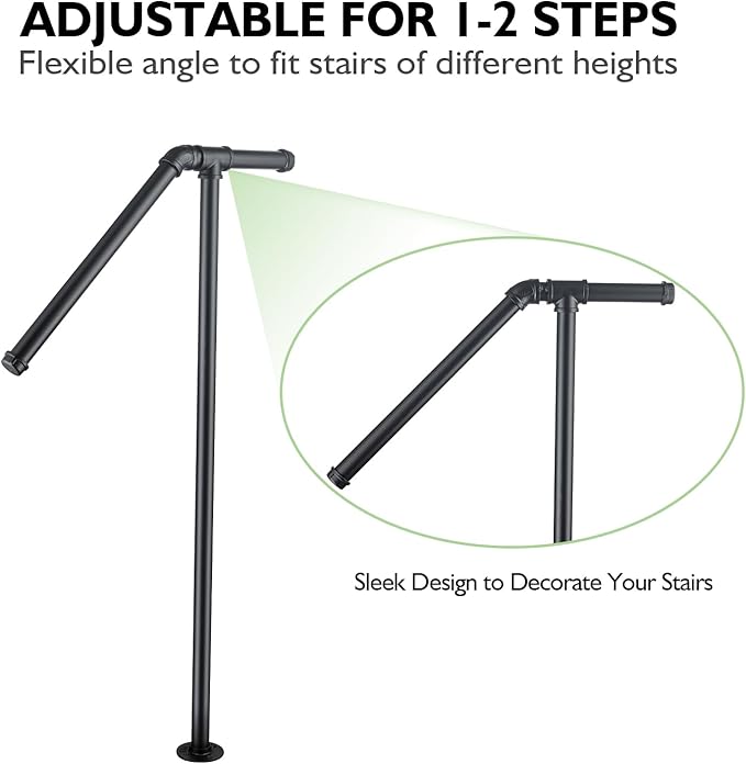 Single Post Handrail for Outdoor Steps - 41" Height Black Powder Coated Steel, DIY Tool Kit Included, Fits 1 or 2 Steps, Easy Installation & Corrosion Resistant