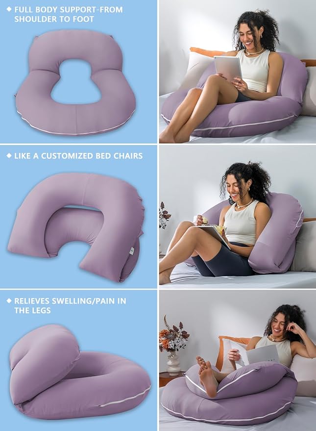 INSEN Reading Pillow, Back Pillow for Sitting in Bed for Reading, Nurse & Relax, Reading Pillow for Adults, Moms & Kids, Sit Up Pillow for Bed, Purple