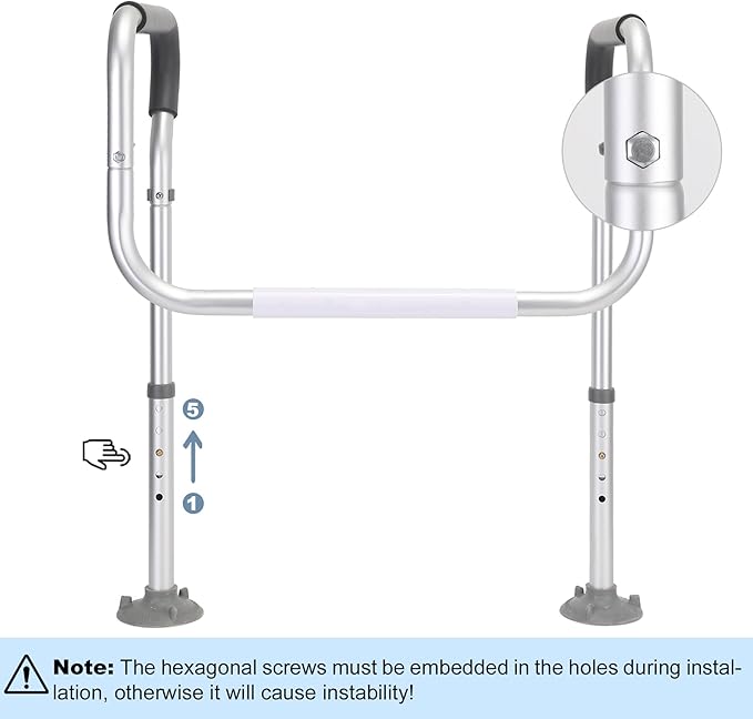 Toilet Safety Rail for Seniors, Toilet Grab Bars for Seniors and Disabled, Toilet Handles for Elderly with Adjustable Width and Height, 350 lb Weight Capacity