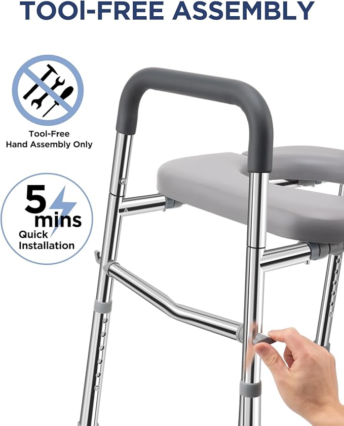 Toilet Seat Riser with Handles 500lb, Stainless Steel Raised Toilet Seat, Adjustable Height & Width, Handicap Raised Toilet Chair for Seniors, Fit Any Toilet