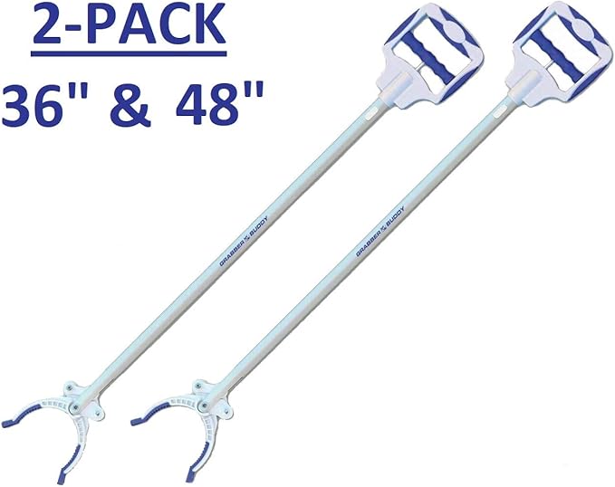 Grabber Buddy Reacher with Dual Powerful Magnets, Ergonomic Angle Adjustable Handle & Rubber Grip Tips Pick Up Tool 36" & 48" - 2 Pack (Includes Both Sizes)
