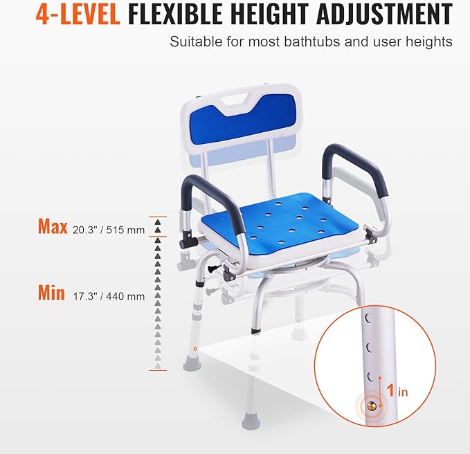 VEVOR Swivel Shower Chair 360 Degree, Adjustable Shower Seat with Pivoting Arms for Inside Showers or Tubs, Non-Slip Rotating Bathtub Shower Chair for Elderly Disabled Injured, 400LBS Capacity