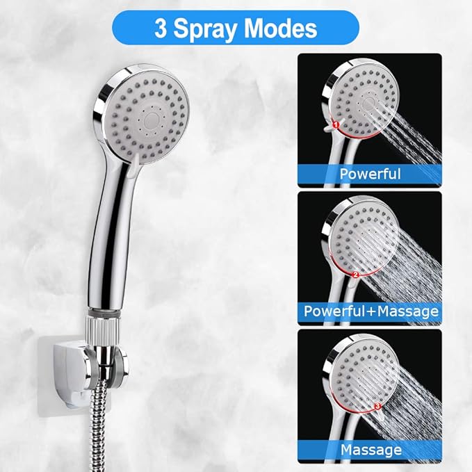 Shower Head, Kaqinu 10'' High Pressure Rainfall Shower Head/Handheld Showerhead Combo with 11” Extension Arm, Anti-leak Shower Head with Holder/Hose, Flow Regulator - Chrome