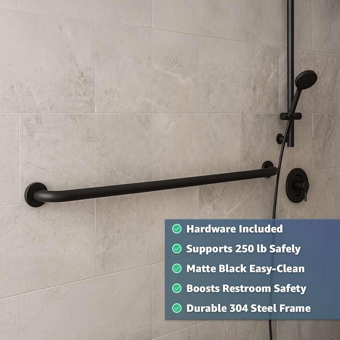 42″ Stainless Steel Matte Black Restroom Grab Bar – Wall Mount Bathroom Safety Rail for Elderly, Shower and Toilet Support, Commercial and Home Use – 250 lb Capacity, Straight Bar