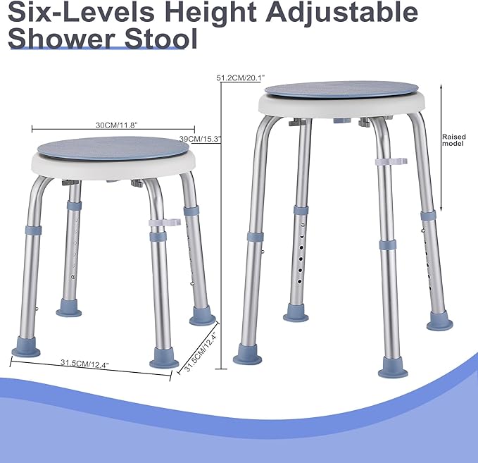 Shower Stool Chair for Inside Shower, 360° Swivel Shower Seat Stool for Bathroom, 300LB Small Corner Stool for Seniors Adult, 6-Level Adjustable Height Bath Chair for Inside Tub