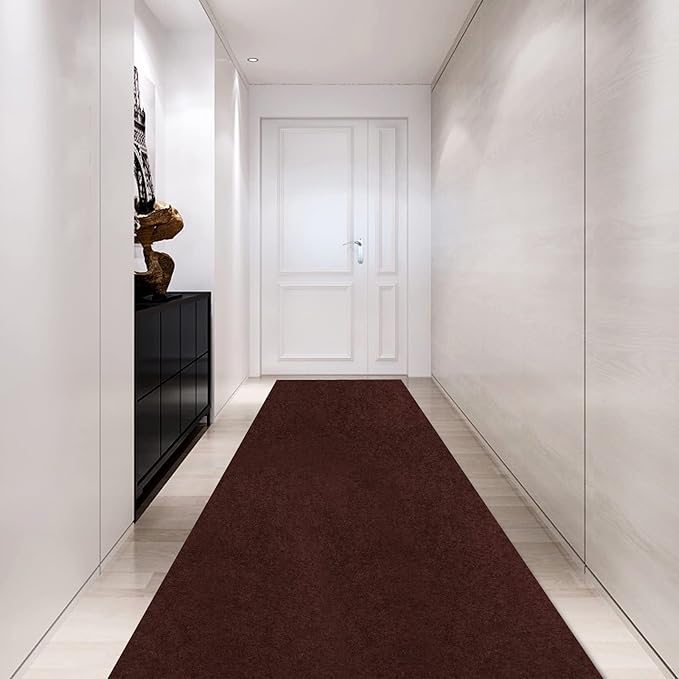 Custom Size Backed Non-Slip Area Rugs Runner, Easy Clean, Waterproof Runner Rugs for Hallway Entryway, Kitchen, Laundry, 4FT x 61FT, Brown