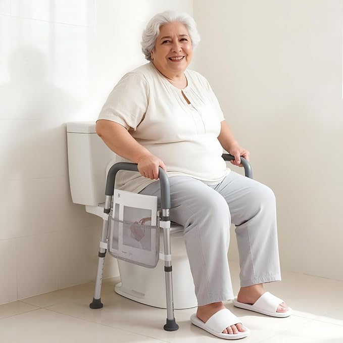 VEVOR Raised Toilet Seat with Arms, 400 lbs Load Capacity, Adjustable Height and Width, Commode Cushion Padded Elevated Toilet Seat Riser with Handles for Seniors, Elderly, Handicap, Disabled, Adults