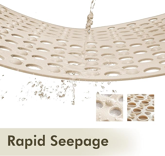 Tiamo Non Slip Large Shower Mats for Inside Shower 20.87" x 33.86",TPE Bath Mat for Outside Shower,Extra Large Bathtub Mat with Suction Cups and Big Drain Holes,Apricot