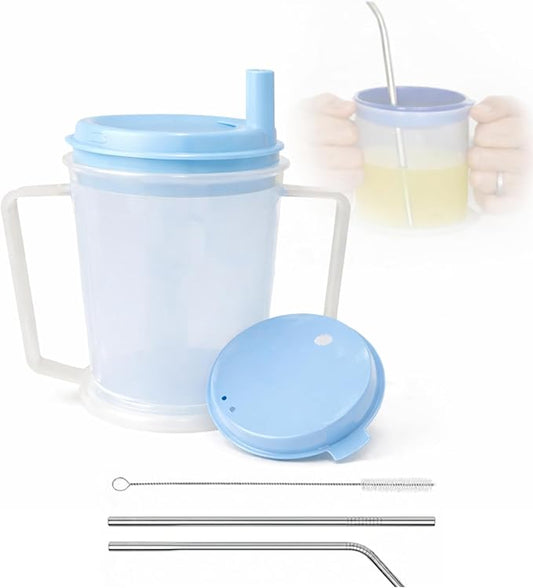 | Adult sippy cup for elderly spill proof | adult sippy cups for elderly spill proof with straw | Set of 5 pcs with stainless steel straws and dishwasher
