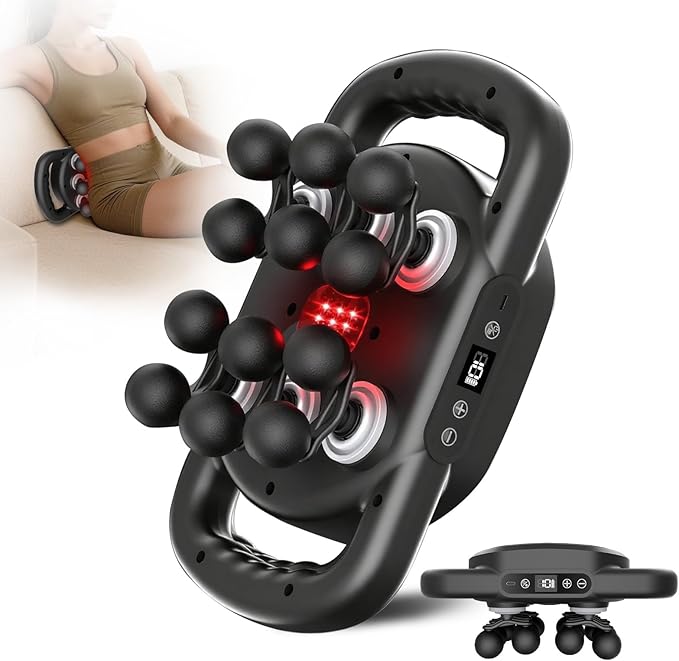 AdamPark Massage Gun Deep Tissue Percussion Back Massager for Muscle Tension, Professional Neck Shoulder & Leg Massage Tool, Handheld Rechargeable Electric Body Device with Multi-Heads