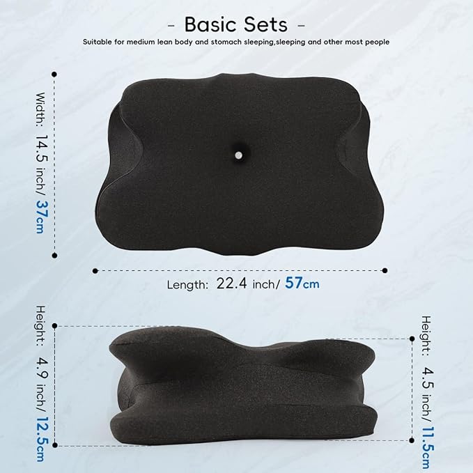 100% Memory Foam Pillow for Pain Relief - Orthopedic Cervical Pillow for Side, Back, and Stomach Sleepers, Ergonomic Support Pillow with Cooling Pillowcase, Gray for New Year