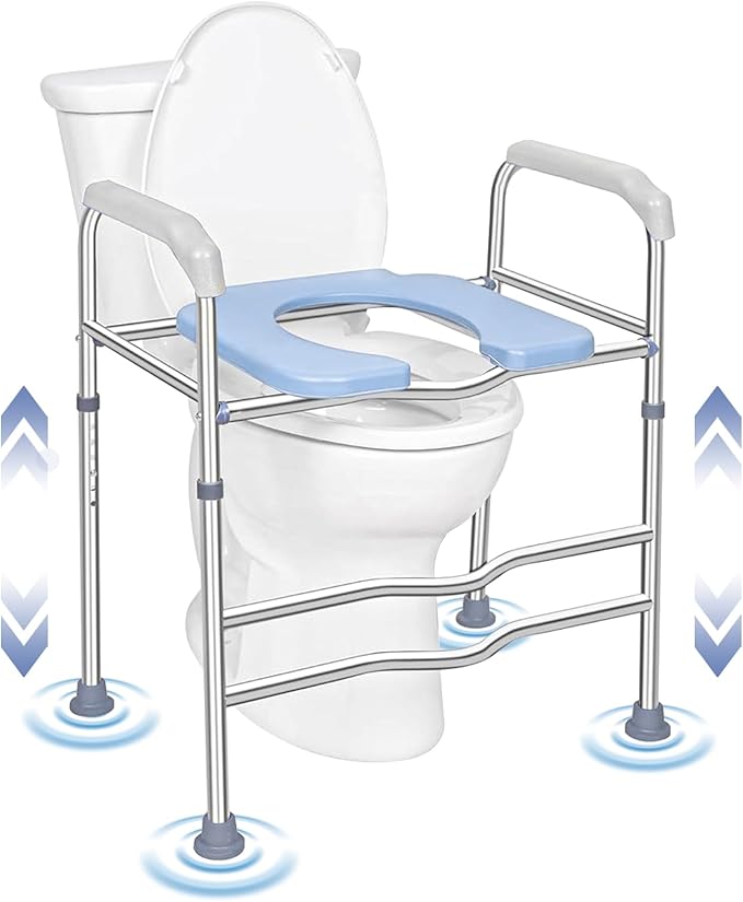 Toilet Seat Riser for Seniors, Raised Commode Chair for Toilet with arms, Adjustable 18–22 Inch Height,400 lb Handicap Elevated Toilet Seat, Fits V, U and Round Toilets.