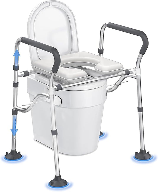 Raised Toilet Seat with Handles, Toilet Seat Riser for Seniors with Adjustable Height, 400lb Handicap Elevated Toilet Seat for Elderly, Pregnant, Fit Any Toilet