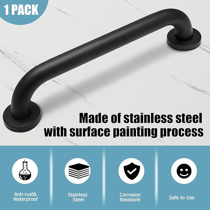 12 Inch Shower Grab Bar Stainless Steel Stairs Grab Indoor & Outdoor Deck Hand Rail Safety Grab Bar Handle Bathroom Shower Balance Bar Wall Handrail Support for Handicap Senior Pregnant